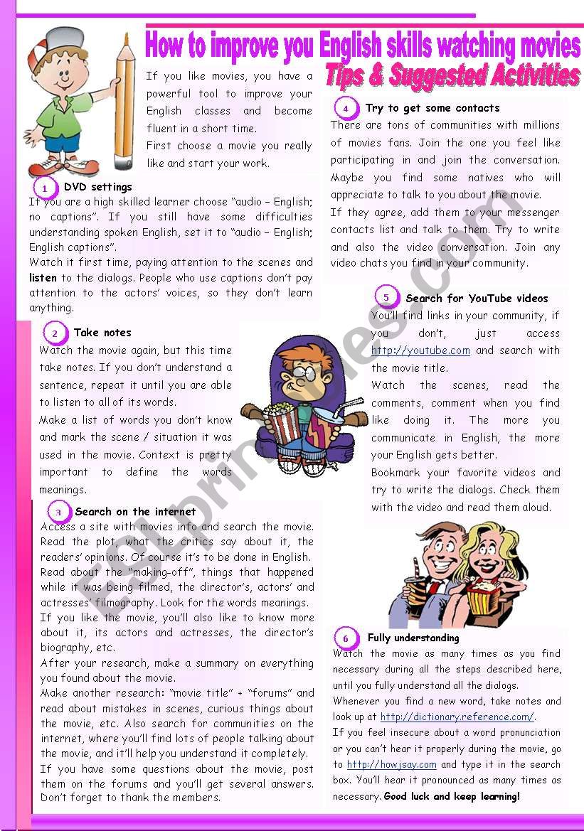 How to improve your English skills watching movies â€“ Studentsâ€™ guide [Reading] (Tips and Suggested Activities)